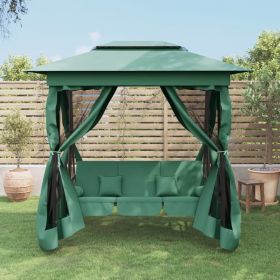 Garden Gazebo with Convertible Swing Bench Green Fabric&Steel