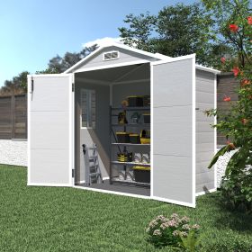 6' x 4.4' Resin Weather Resistant Outdoor Storage Shed with Floor for Garden,Backyard,Pool Tool, Light Grey