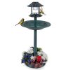 Pedestal Bird Bath with Solar Light with Bird Feeder and Flower Planter