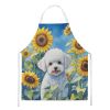 Bichon Frise in Sunflowers Apron Cooking Kitchen Server Baking Crafts Gardening for Adult Women Men, Unisex, Large, Multicolor