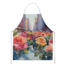 New York Roses in Watercolor Apron Cooking Kitchen Server Baking Crafts Gardening for Adult Women Men, Unisex, Large, Multicolor