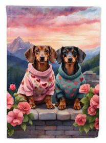 Dachshund Two Hearts Garden Flag Mailbox Flag Decorative Yard Flag Banner Outside Patio Artwork Yard Flower Beds, Garden Size, Multicolor