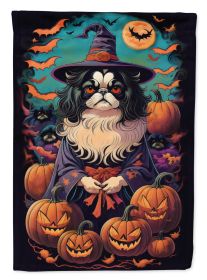 Japanese Chin Witchy Halloween Garden Flag Mailbox Flag Decorative Yard Flag Banner Outside Patio Artwork Yard Flower Beds, Garden Size, Multicolor