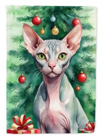 Sphynx Cat By the Christmas Tree Garden Flag Mailbox Flag Decorative Yard Flag Banner Outside Patio Artwork Yard Flower Beds, Garden Size, Multicolor