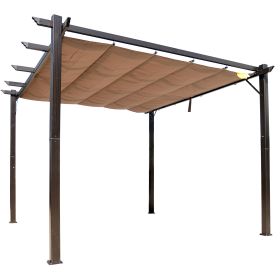 10' x 10' Outdoor Retractable Pergola Canopy, Aluminum Patio Pergola, Backyard Shade Shelter for Porch Party, Garden, Grill Gazebo - Brown