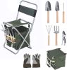 9 PCS Garden Tools Set Ergonomic Wooden Handle Sturdy Stool with Detachable Tool Kit Perfect for Different Kinds of Gardening