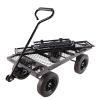 (Black solid wheels wagon cart) Solid wheels Tools cart Wagon Cart Garden cart trucks make it easier to transport firewood