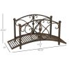 3.3' Metal Garden Bridge, Decorative Classic Footbridge Pond Bridge with Safety Railings for Backyard Garden Creek, Rust Brown