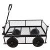 (Black solid wheels wagon cart) Solid wheels Tools cart Wagon Cart Garden cart trucks make it easier to transport firewood