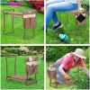 Folding Garden Kneeler Seat Foldable Bench Stool Soft Kneeling Pad w/ Tool Pouch;  Coffee Brown