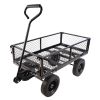 (Black solid wheels wagon cart) Solid wheels Tools cart Wagon Cart Garden cart trucks make it easier to transport firewood