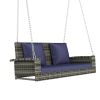 2-Person Wicker Hanging Porch Swing with Chains, Cushion, Pillow, Rattan Swing Bench for Garden, Backyard, Pond.