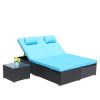 3-Piece Outdoor Patio Furniture Set Chaise Lounge, Patio Reclining Rattan Lounge Chair Chaise Couch Cushioned with Glass Coffee Table