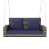 2-Person Wicker Hanging Porch Swing with Chains, Cushion, Pillow, Rattan Swing Bench for Garden, Backyard, Pond.