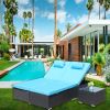 3-Piece Outdoor Patio Furniture Set Chaise Lounge, Patio Reclining Rattan Lounge Chair Chaise Couch Cushioned with Glass Coffee Table