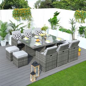 Direct Wicker 11-Piece Outdoor Wicker Dining Set Garden Rattan Dining Chair Lounge Set (Color: Gray)