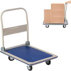 Heavy Duty Hand Truck Folding Platform Cart Moving Push Flatbed Dolly Cart (Color: Blue, Type: Folding Platform Cart)