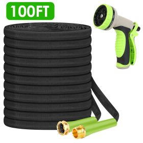 Non-Expandable Garden Hose Kink-Free Lightweight Water Hose Lay Flat Garden Hose with 10 Patterns Hose Nozzle Storage Bag Hanging Hook for Outdoor Wat (Length: 100ft)