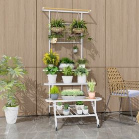 4-Tier Hanging Plant Stand with Hanging Bar (Color: White)