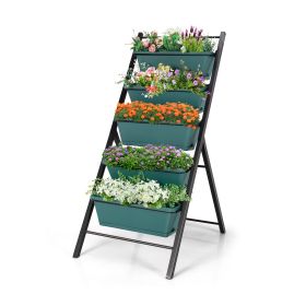 5-tier Vertical Garden Planter Box Elevated Raised Bed with 5 Container (Color: Green)