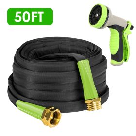 Non-Expandable Garden Hose Kink-Free Lightweight Water Hose Lay Flat Garden Hose with 10 Patterns Hose Nozzle Storage Bag Hanging Hook for Outdoor Wat (Length: 50ft)