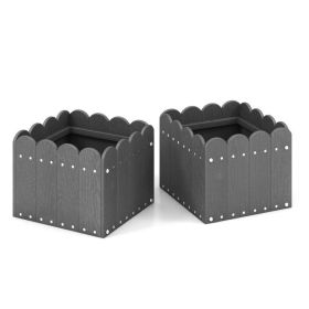 2 Pack Square Planter Box with Drainage Gaps for for Front Porch Garden Balcony (Color: Gray)