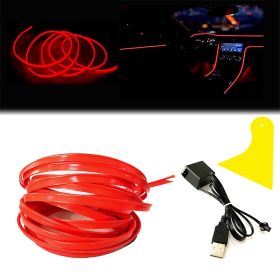 El Wire Interior Car LED Strip Lights, 2M Neon Wire USB 5V with Fuse Protection (Color: Red)