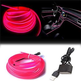 El Wire Interior Car LED Strip Lights, 2M Neon Wire USB 5V with Fuse Protection (Color: Pink)